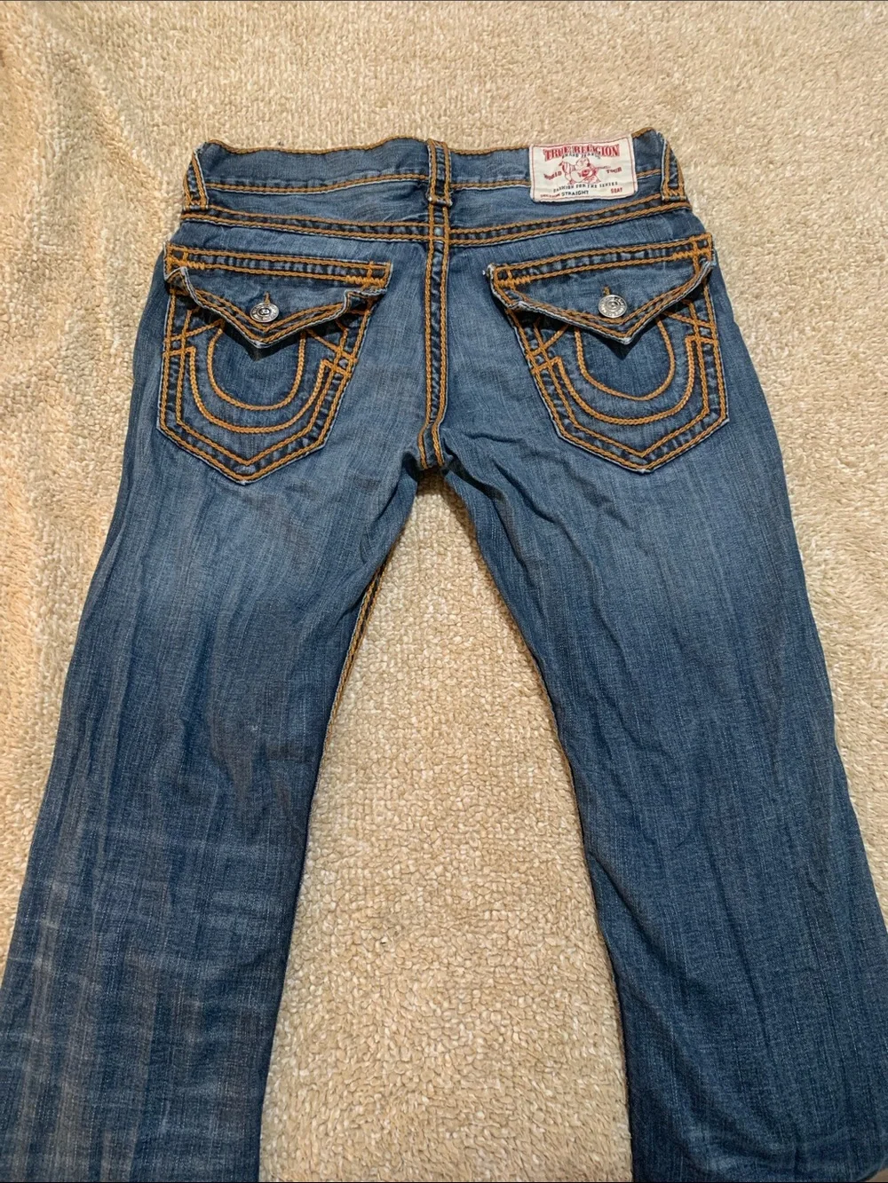 True Religion Dark Blue Jeans with Contrast Orange Stitching